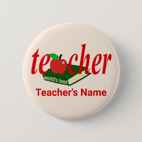 Worlds Best Teacher Red Apple Book Button