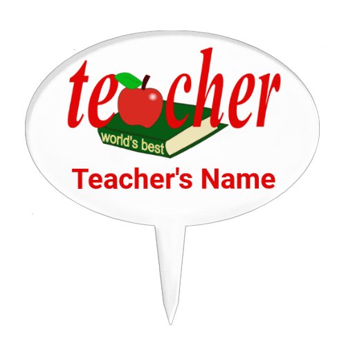 Worlds Best Teacher Red Apple Book Cake Topper