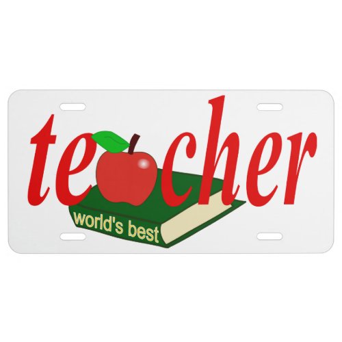 Worlds Best Teacher Red Apple Book License Plate