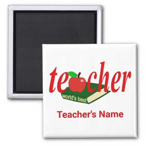 Worlds Best Teacher Red Apple Book Magnet