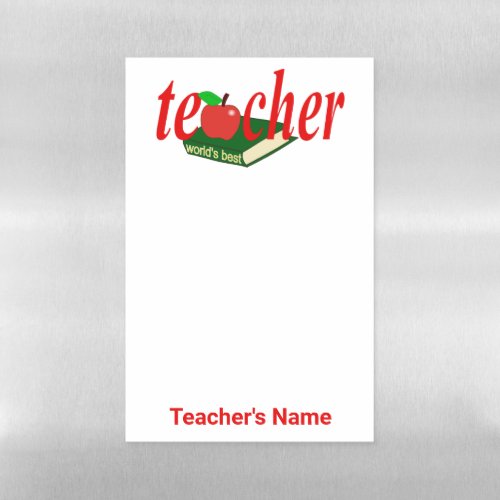 Worlds Best Teacher Red Apple Book Magnetic Dry Erase Sheet