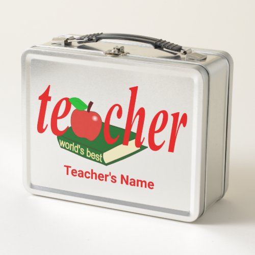 Worlds Best Teacher Red Apple Book Metal Lunch Box