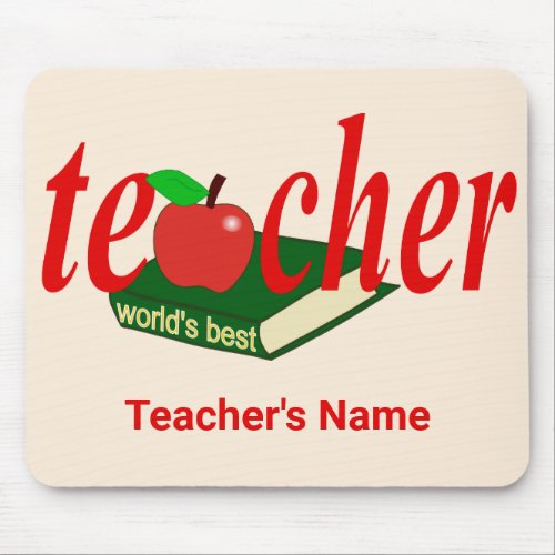 Worlds Best Teacher Red Apple Book Mouse Pad