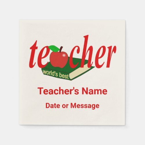 Worlds Best Teacher Red Apple Book Napkins
