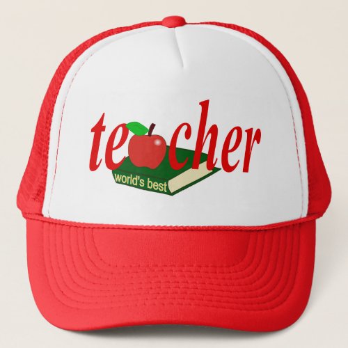 Worlds Best Teacher Red Apple Book Trucker Hat