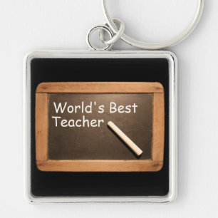 World's best Teacher Rustic Vintage School Slate K Keychain