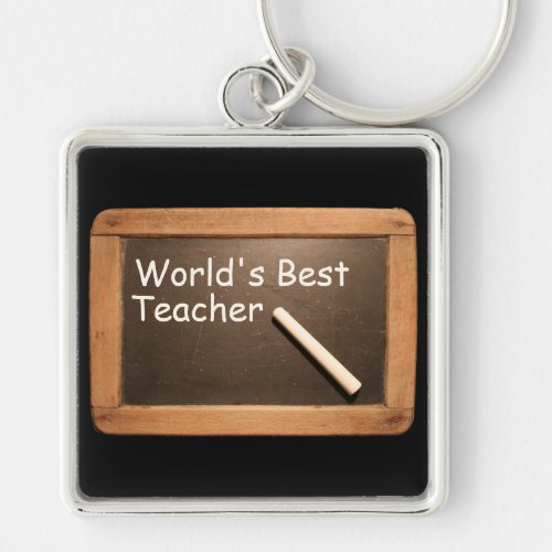 Worlds best Teacher Rustic Vintage School Slate K Keychain