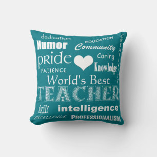 World's Best Teacher-White Heart+Customizable Throw Pillow
