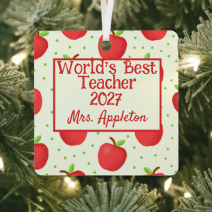 World's Best Teacher With Apple Accents custom Met Metal Ornament