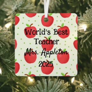World's Best Teacher With Apple Accents custom Metal Ornament