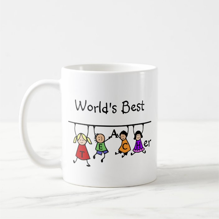 World S Best Teacher With Kids Cartoon Coffee Mug Zazzle Com