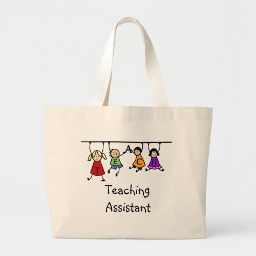 Worlds Best Teaching Assistant with Kids Cartoon Large Tote Bag