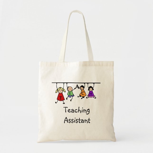 World's Best Teaching Assistant with Kids Cartoon Tote Bag (Front)