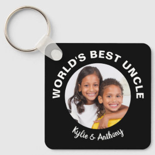 World's Best Uncle Custom Photo and Names Black Keychain