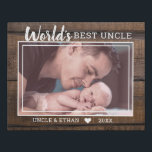 World's Best Uncle Custom Photo Rustic Brown Wood  Faux Canvas Print<br><div class="desc">A simple and memorable gift for the new uncle personalized with his favorite photo with niece or nephew.</div>