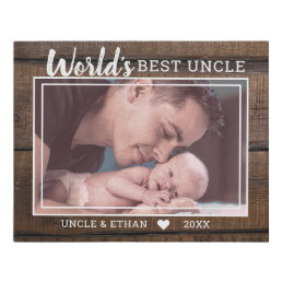 World&#39;s Best Uncle Custom Photo Rustic Brown Wood  Faux Canvas Print