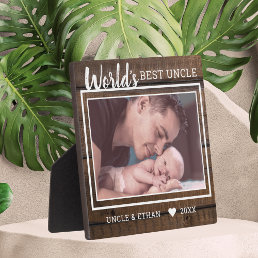 World&#39;s Best Uncle Custom Photo Rustic Brown Wood Plaque