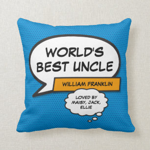 World's Best Uncle Fun Cool Typographic Blue Throw Pillow