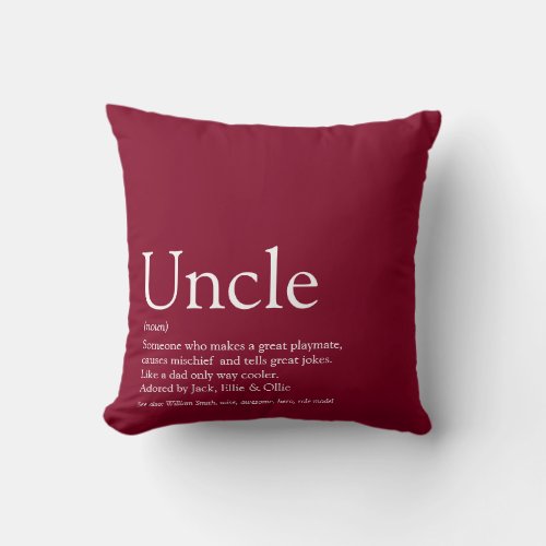 Worlds Best Uncle Funcle Definition Burgundy Throw Pillow