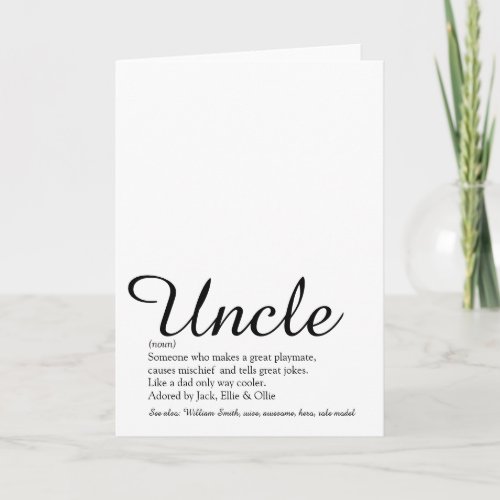 Worlds Best Uncle Funcle Definition Script Card