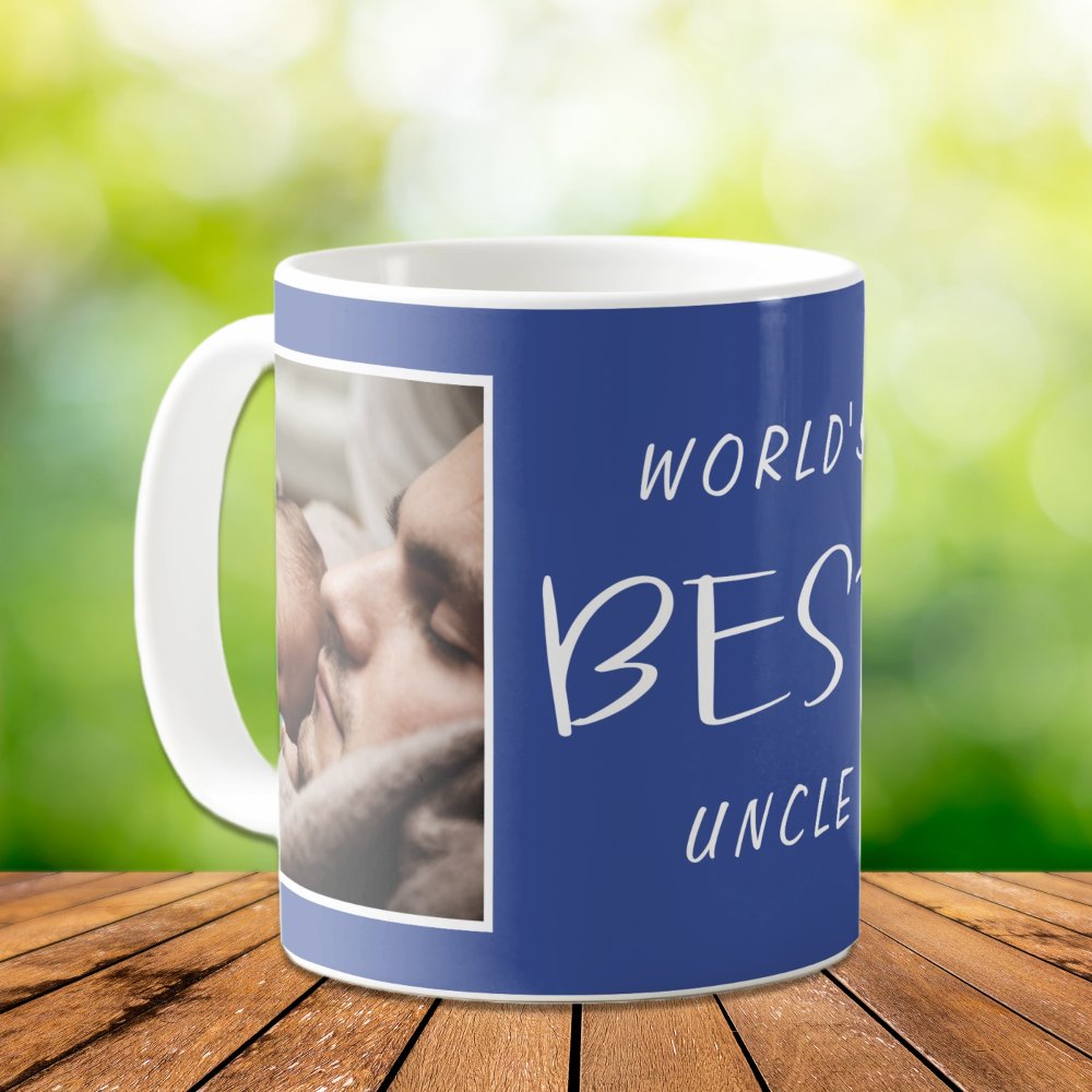 World's Best Uncle Photo Blue Custom Coffee Mug