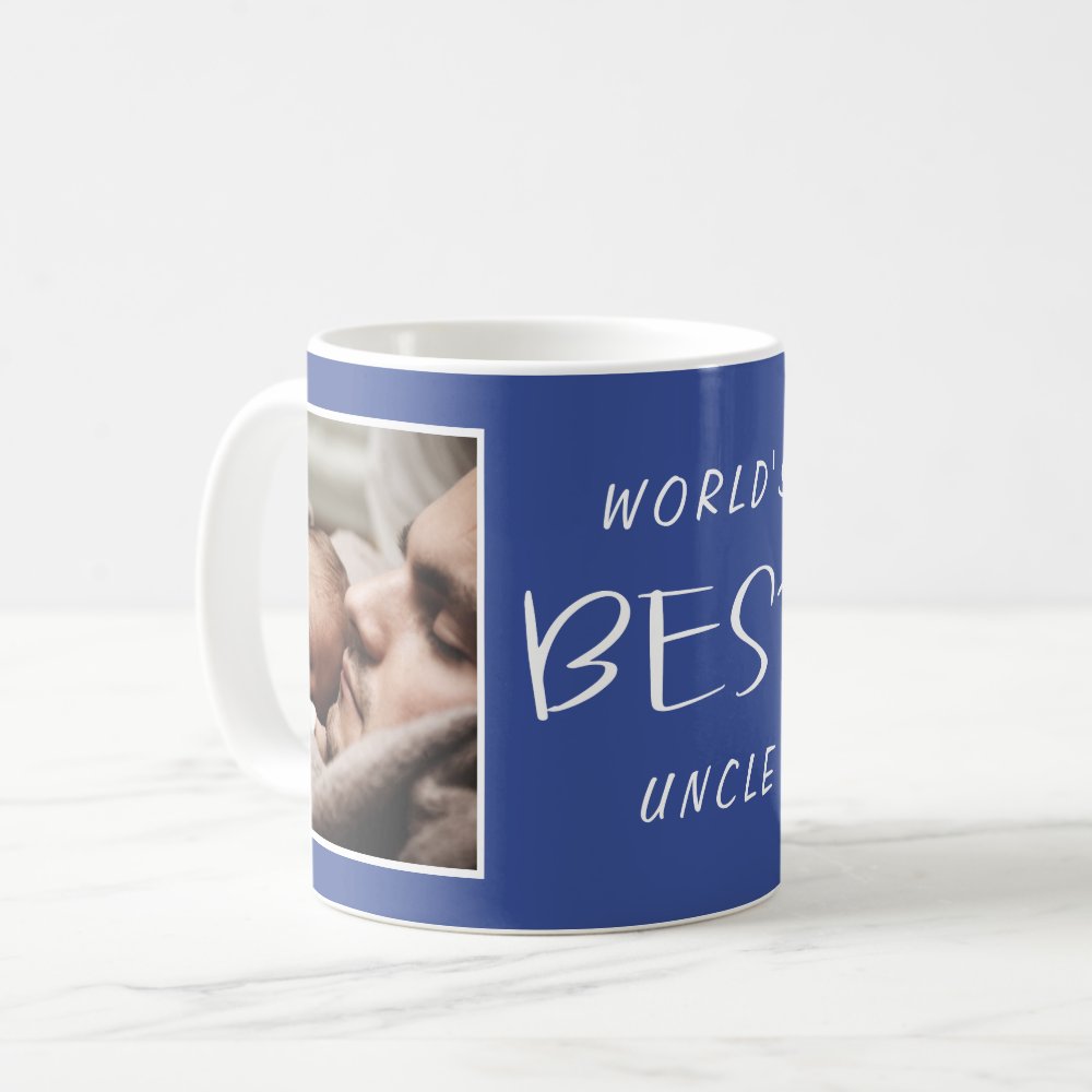 World's Best Uncle Photo Blue Custom Coffee Mug