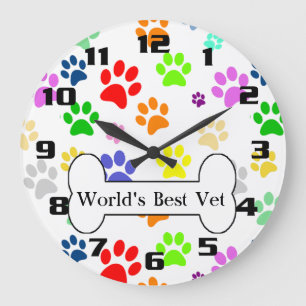world's best vet Colorful Pet Paws Large Clock