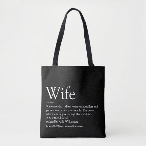 Worlds Best Wife Definition Black and White Tote Bag