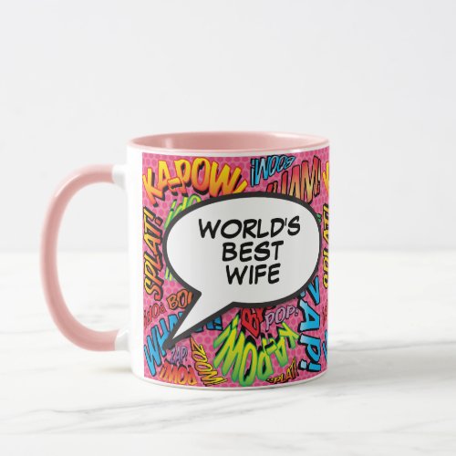 Worlds Best Wife Fun Pink Retro Comic Book Mug