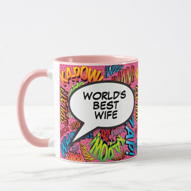 World's Best Wife Fun Pink Retro Comic Book Mug (Left)