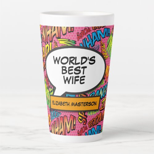 Worlds Best Wife Name Fun Retro Comic Book Latte Mug