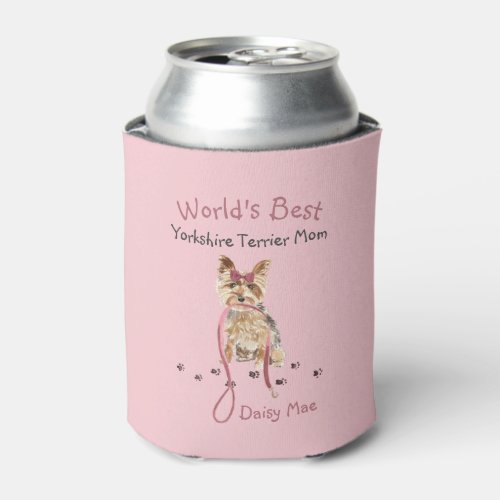 Worlds Best Yorkshire Terrier Mom Watercolor Pink Can Cooler