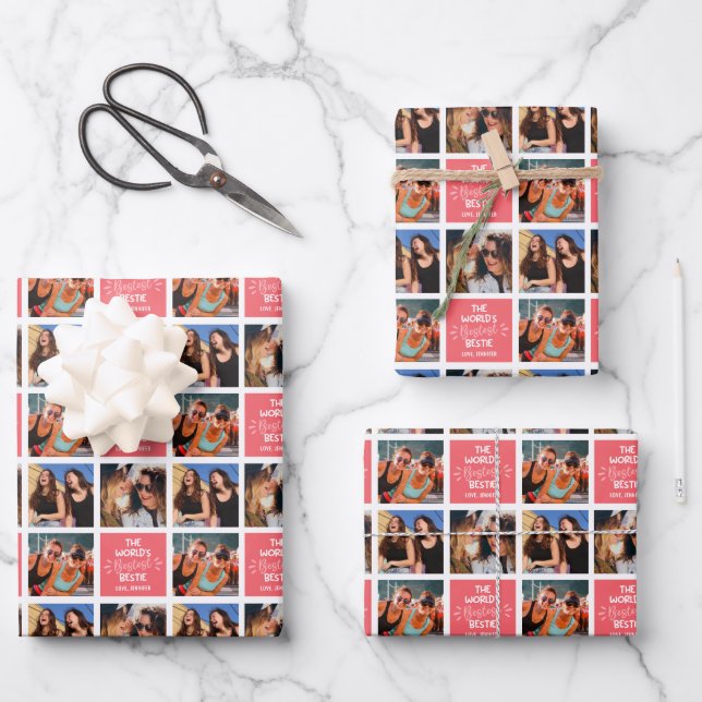 World's Bestest Bestie Photo Collage Wrapping Paper Sheets (Front)