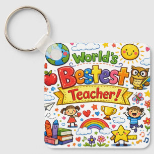 World's Bestest Teacher Cute Teacher Appreciation Keychain