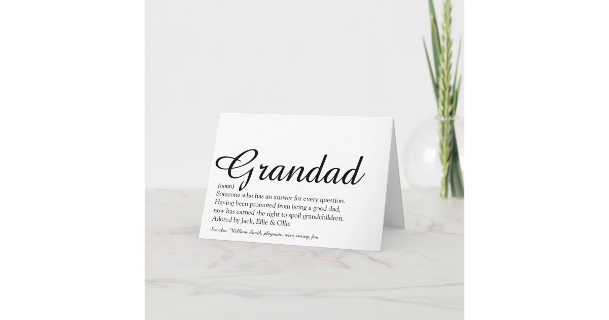 Worlds BestGrandfather, Grandpa, Definition Script Card | Zazzle