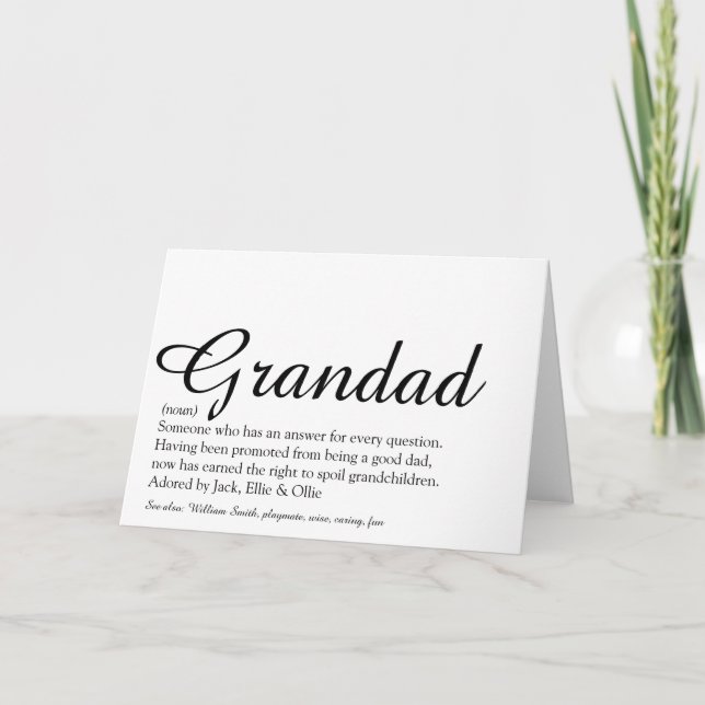 Worlds BestGrandfather, Grandpa, Definition Script Card (Front)