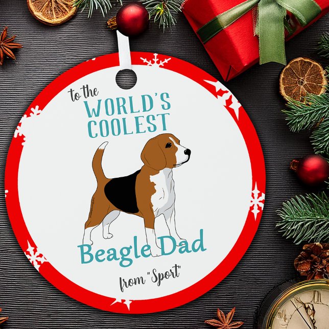 World's Coolest Beagle Dad Dog Drawing Round Metal Ornament (World's Coolest Beagle Dad Dog Drawing Round Metal Ornament)