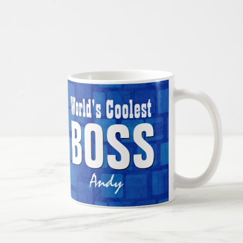 Worlds Coolest BOSS Blue Bricks Custom Name V21D Coffee Mug
