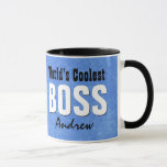 World's Coolest BOSS Blue Grunge Custom Name V21C Mug World's Coolest BOSS Blue Grunge Custom Name V21C Mug