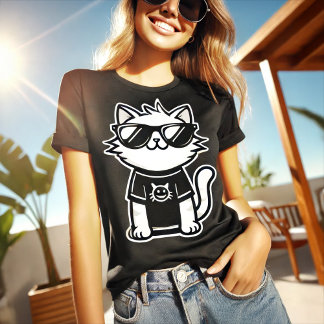 Worlds Coolest Cat with Sunglasses Black T-Shirt