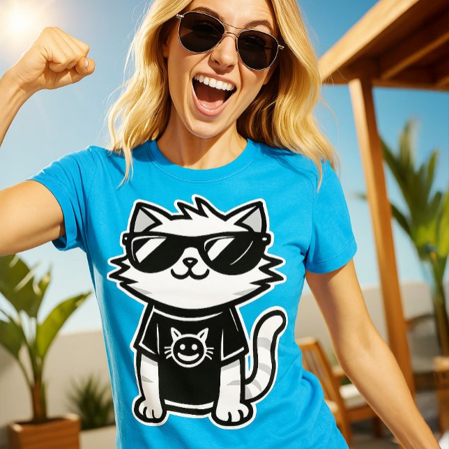 Worlds Coolest Cat with Sunglasses Blue T-Shirt (Creator Uploaded)
