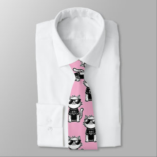Worlds Coolest Cat with Sunglasses Pink Neck Tie