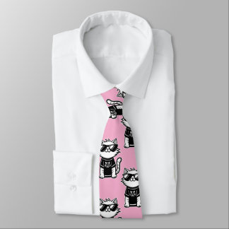 Worlds Coolest Cat with Sunglasses Pink Neck Tie