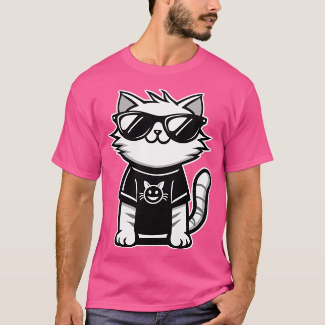 Worlds Coolest Cat with Sunglasses Pink T-Shirt (Front)