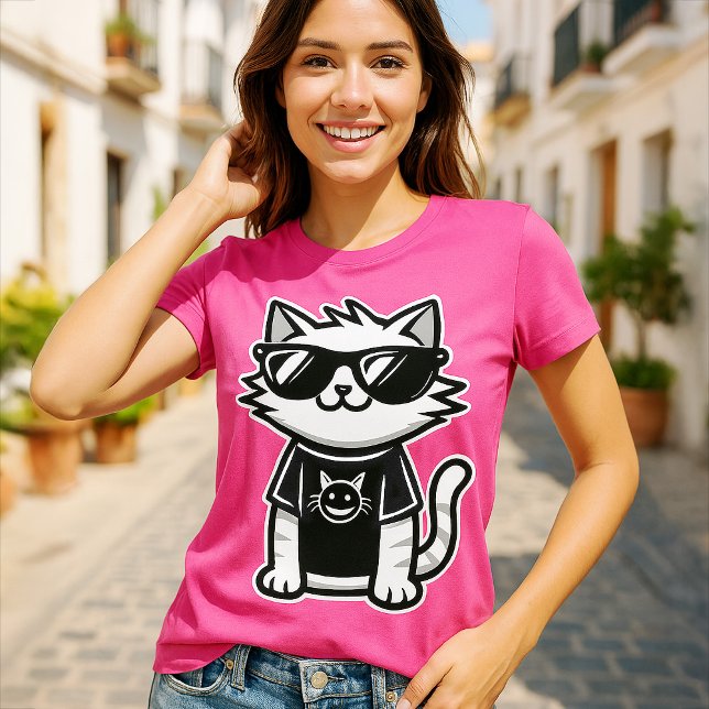 Worlds Coolest Cat with Sunglasses Pink T-Shirt (Creator Uploaded)