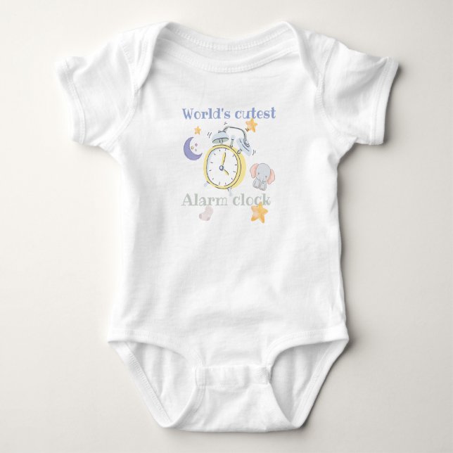 World's cutest alarm clock  - baby name on back  baby bodysuit (Front)