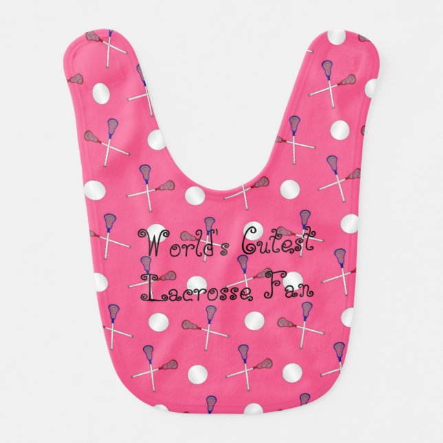 World's cutest lacrosse fan pink lacrosse pattern bib (Front)