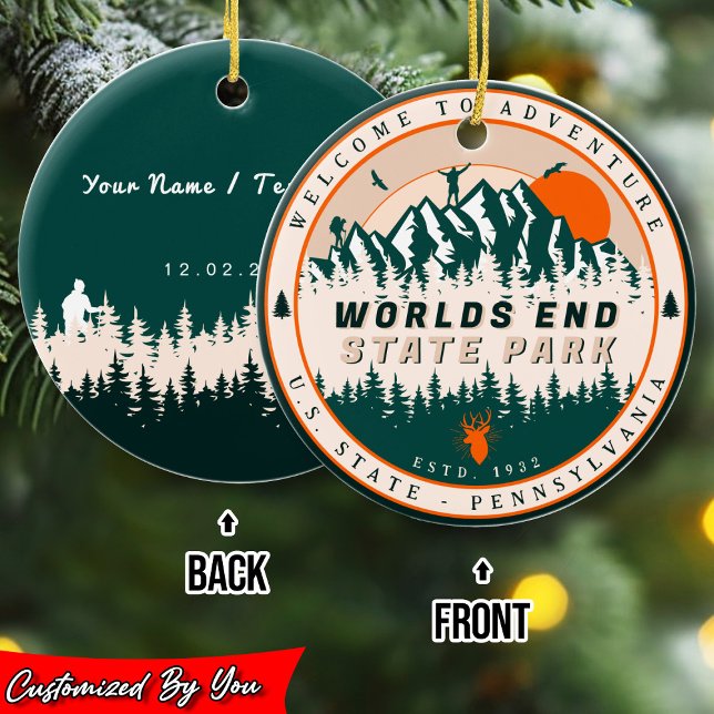 Worlds End State Park Pennsylvania Retro Sunset Ceramic Ornament (Creator Uploaded)