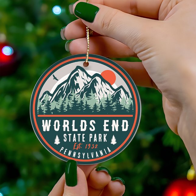 Worlds End State Park Pennsylvania Retro Sunset Ceramic Ornament (Creator Uploaded)
