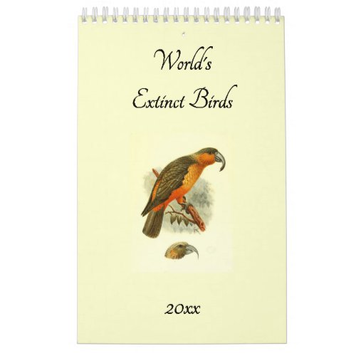 Worlds Extinct Birds Vintage Art Birders 2024 Wall Calendar